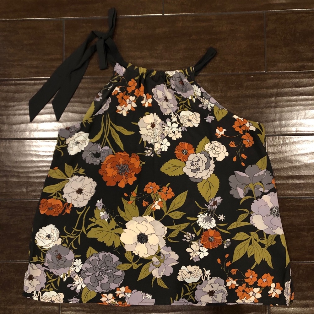 LOFT Outlet | Charcoal Flower Tie Neck Tank